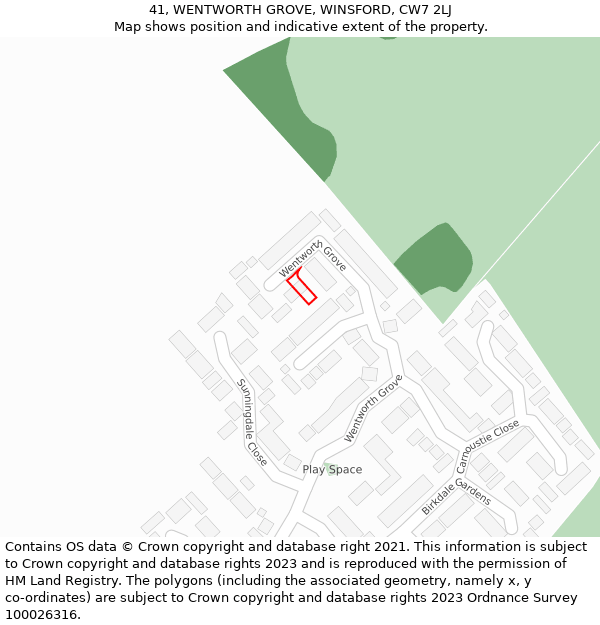 41, WENTWORTH GROVE, WINSFORD, CW7 2LJ: Location map and indicative extent of plot