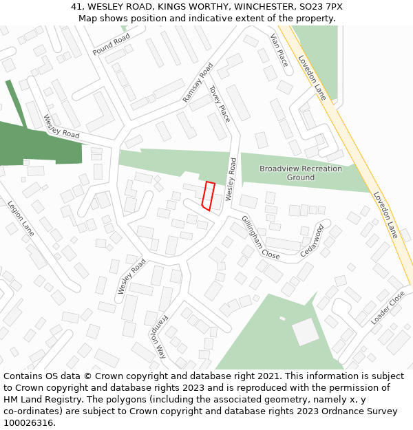 41, WESLEY ROAD, KINGS WORTHY, WINCHESTER, SO23 7PX: Location map and indicative extent of plot