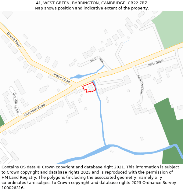 41, WEST GREEN, BARRINGTON, CAMBRIDGE, CB22 7RZ: Location map and indicative extent of plot