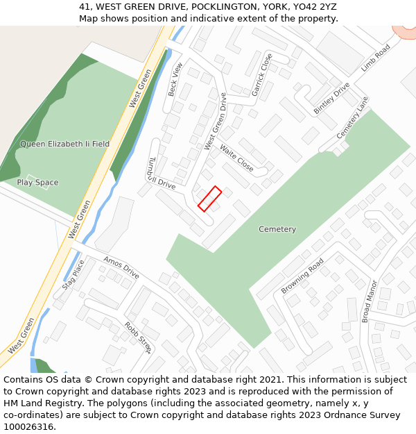 41, WEST GREEN DRIVE, POCKLINGTON, YORK, YO42 2YZ: Location map and indicative extent of plot
