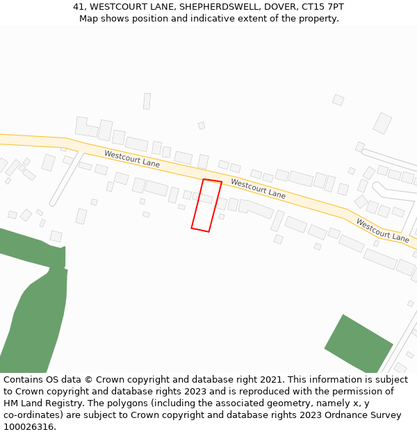 41, WESTCOURT LANE, SHEPHERDSWELL, DOVER, CT15 7PT: Location map and indicative extent of plot