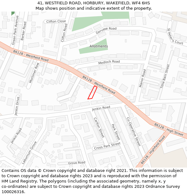 41, WESTFIELD ROAD, HORBURY, WAKEFIELD, WF4 6HS: Location map and indicative extent of plot