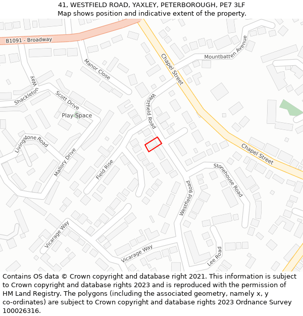 41, WESTFIELD ROAD, YAXLEY, PETERBOROUGH, PE7 3LF: Location map and indicative extent of plot