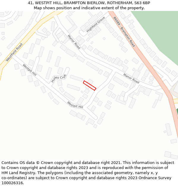41, WESTPIT HILL, BRAMPTON BIERLOW, ROTHERHAM, S63 6BP: Location map and indicative extent of plot