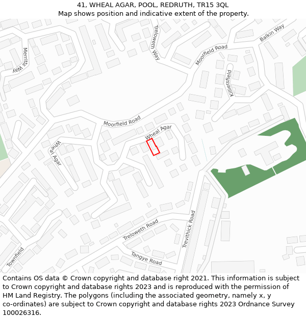 41, WHEAL AGAR, POOL, REDRUTH, TR15 3QL: Location map and indicative extent of plot