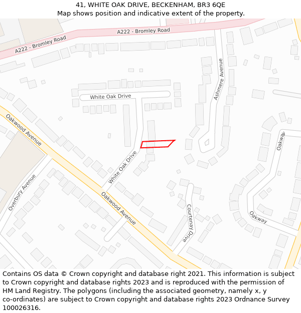 41, WHITE OAK DRIVE, BECKENHAM, BR3 6QE: Location map and indicative extent of plot