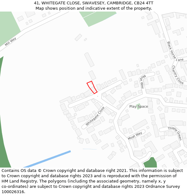 41, WHITEGATE CLOSE, SWAVESEY, CAMBRIDGE, CB24 4TT: Location map and indicative extent of plot