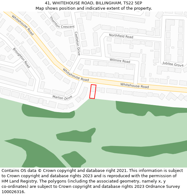 41, WHITEHOUSE ROAD, BILLINGHAM, TS22 5EP: Location map and indicative extent of plot