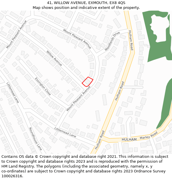 41, WILLOW AVENUE, EXMOUTH, EX8 4QS: Location map and indicative extent of plot