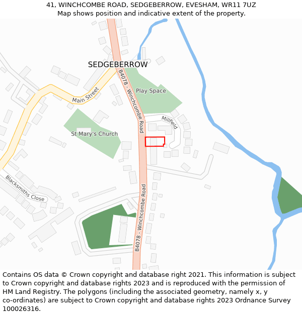 41, WINCHCOMBE ROAD, SEDGEBERROW, EVESHAM, WR11 7UZ: Location map and indicative extent of plot