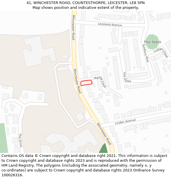41, WINCHESTER ROAD, COUNTESTHORPE, LEICESTER, LE8 5PN: Location map and indicative extent of plot