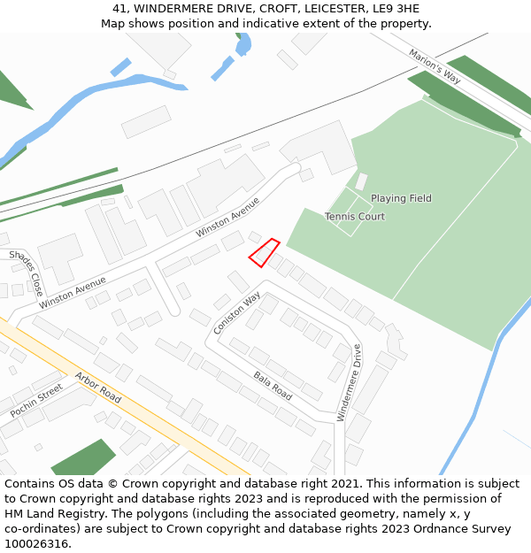 41, WINDERMERE DRIVE, CROFT, LEICESTER, LE9 3HE: Location map and indicative extent of plot