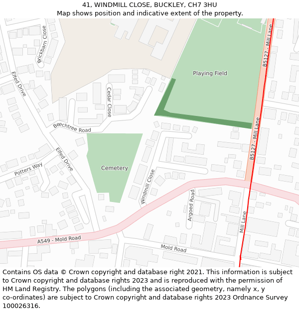 41, WINDMILL CLOSE, BUCKLEY, CH7 3HU: Location map and indicative extent of plot