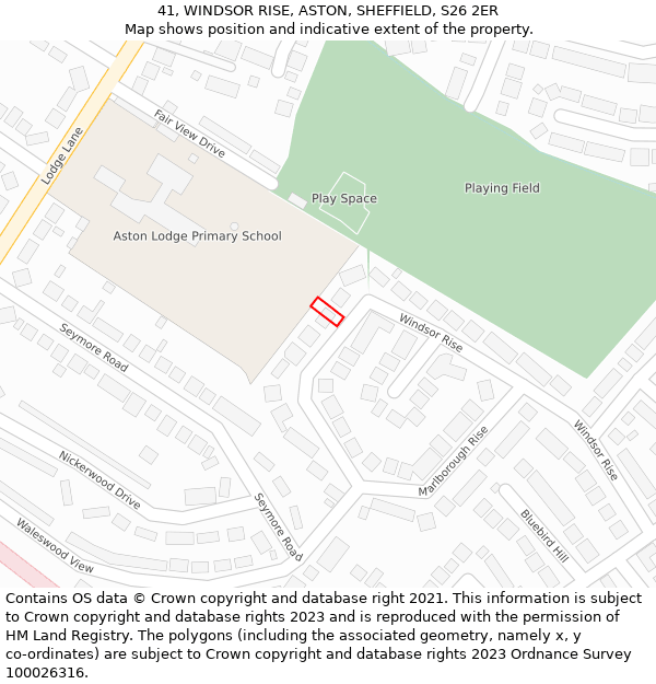 41, WINDSOR RISE, ASTON, SHEFFIELD, S26 2ER: Location map and indicative extent of plot