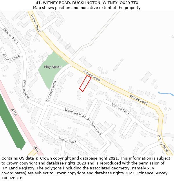 41, WITNEY ROAD, DUCKLINGTON, WITNEY, OX29 7TX: Location map and indicative extent of plot