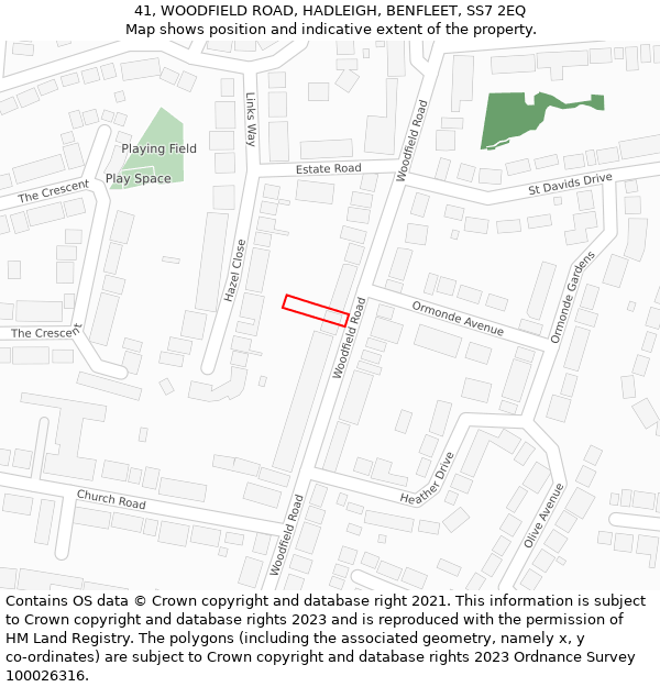 41, WOODFIELD ROAD, HADLEIGH, BENFLEET, SS7 2EQ: Location map and indicative extent of plot