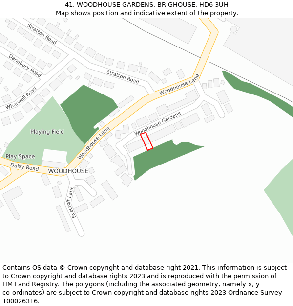 41, WOODHOUSE GARDENS, BRIGHOUSE, HD6 3UH: Location map and indicative extent of plot