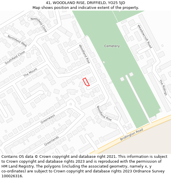 41, WOODLAND RISE, DRIFFIELD, YO25 5JD: Location map and indicative extent of plot