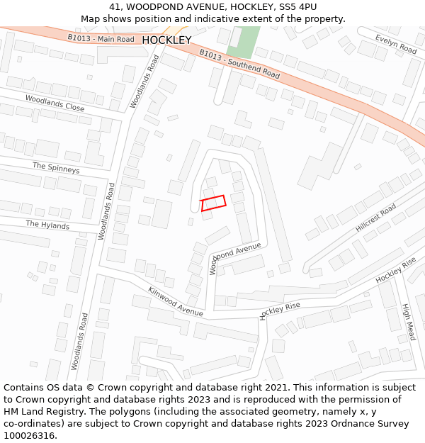 41, WOODPOND AVENUE, HOCKLEY, SS5 4PU: Location map and indicative extent of plot