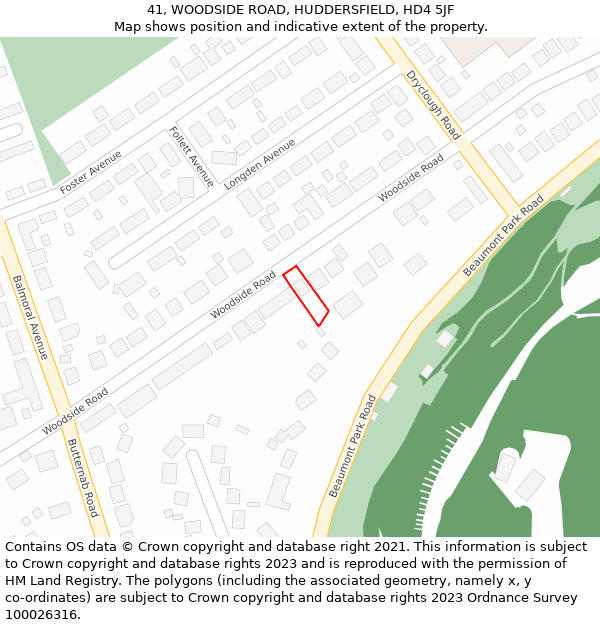 41, WOODSIDE ROAD, HUDDERSFIELD, HD4 5JF: Location map and indicative extent of plot
