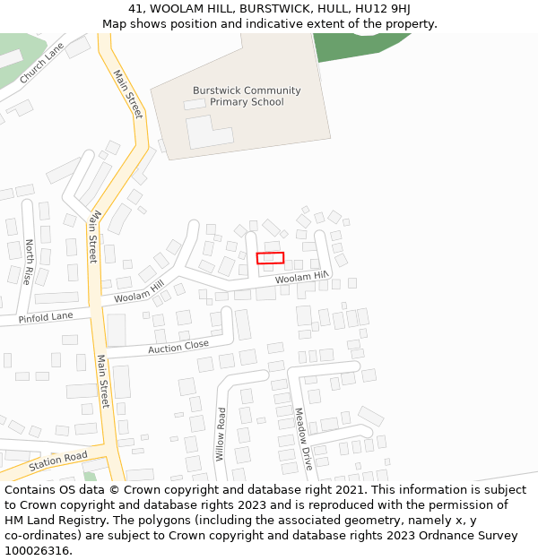 41, WOOLAM HILL, BURSTWICK, HULL, HU12 9HJ: Location map and indicative extent of plot