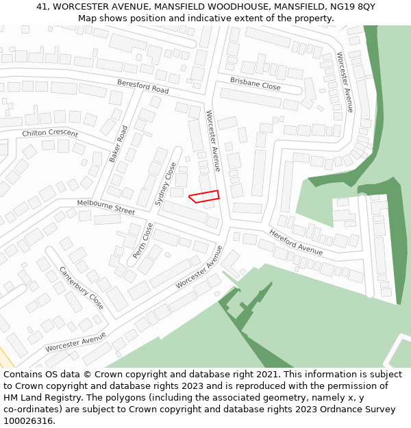 41, WORCESTER AVENUE, MANSFIELD WOODHOUSE, MANSFIELD, NG19 8QY: Location map and indicative extent of plot