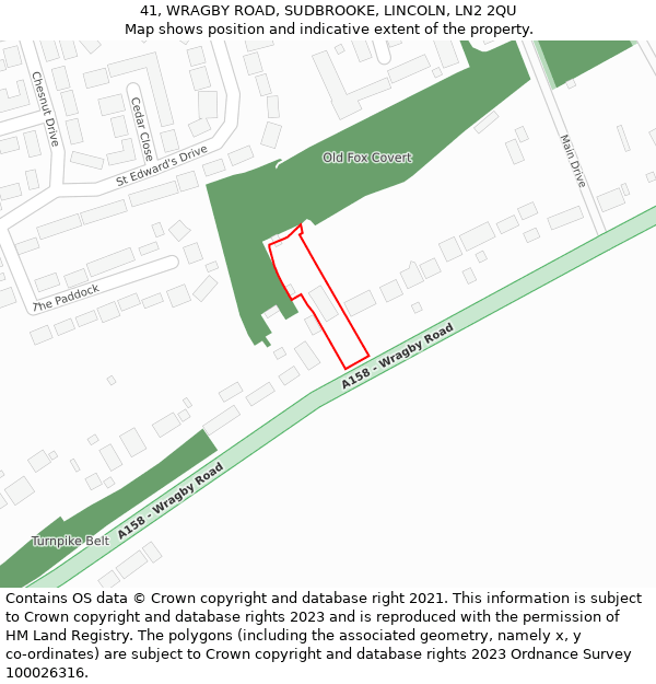 41, WRAGBY ROAD, SUDBROOKE, LINCOLN, LN2 2QU: Location map and indicative extent of plot