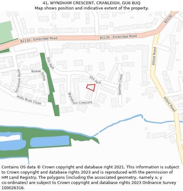 41, WYNDHAM CRESCENT, CRANLEIGH, GU6 8UQ: Location map and indicative extent of plot