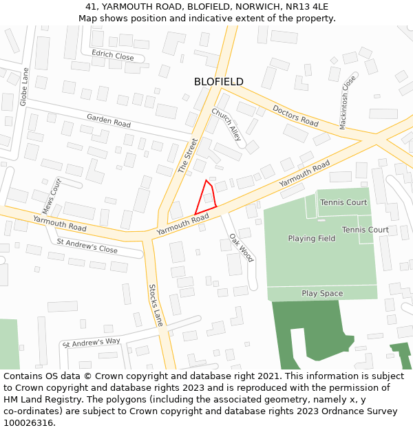 41, YARMOUTH ROAD, BLOFIELD, NORWICH, NR13 4LE: Location map and indicative extent of plot