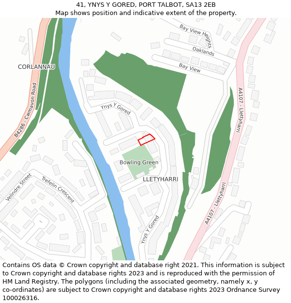 41, YNYS Y GORED, PORT TALBOT, SA13 2EB: Location map and indicative extent of plot