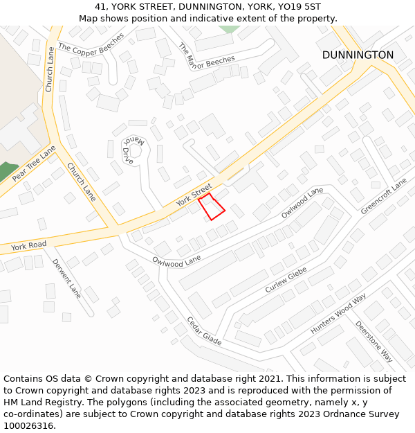 41, YORK STREET, DUNNINGTON, YORK, YO19 5ST: Location map and indicative extent of plot