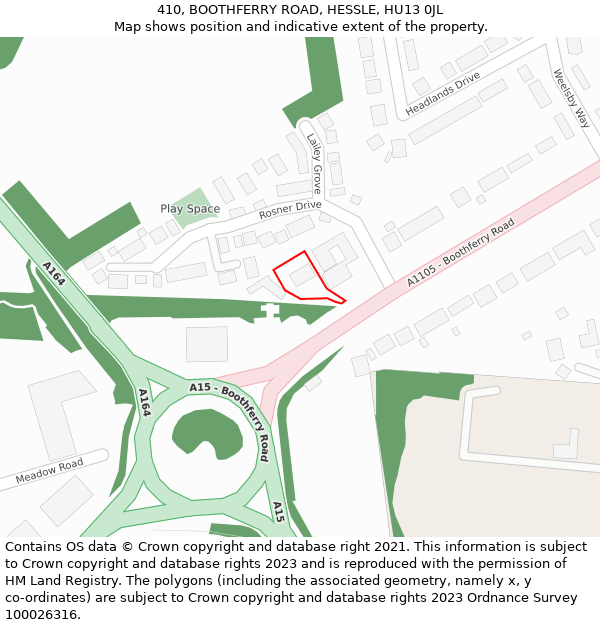 410, BOOTHFERRY ROAD, HESSLE, HU13 0JL: Location map and indicative extent of plot