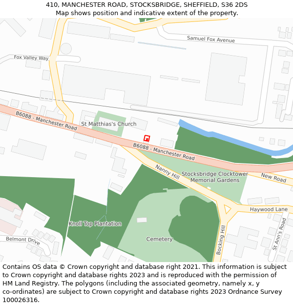 410, MANCHESTER ROAD, STOCKSBRIDGE, SHEFFIELD, S36 2DS: Location map and indicative extent of plot