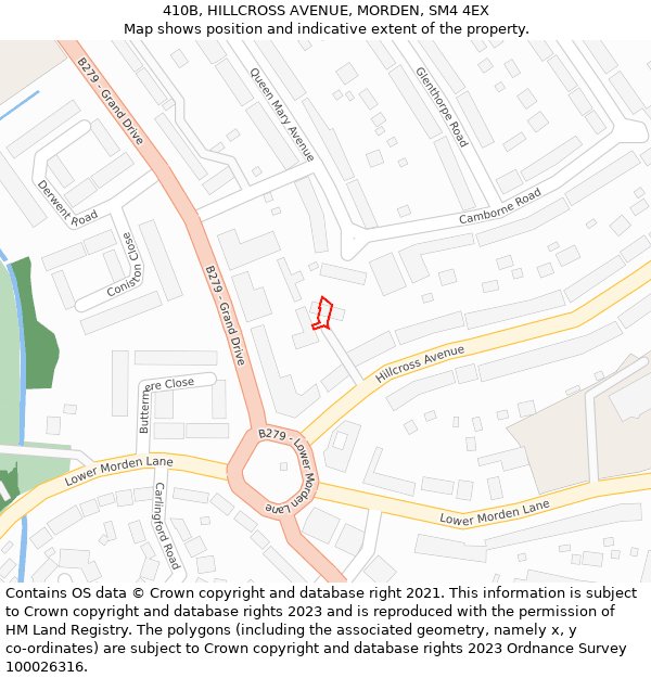 410B, HILLCROSS AVENUE, MORDEN, SM4 4EX: Location map and indicative extent of plot