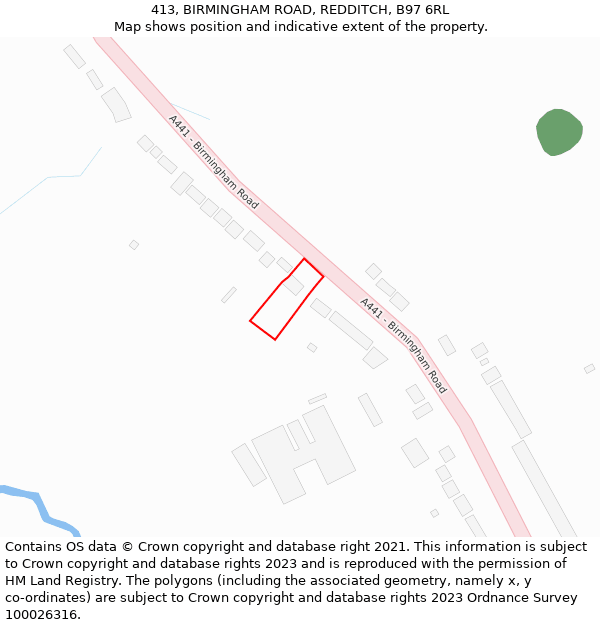 413, BIRMINGHAM ROAD, REDDITCH, B97 6RL: Location map and indicative extent of plot