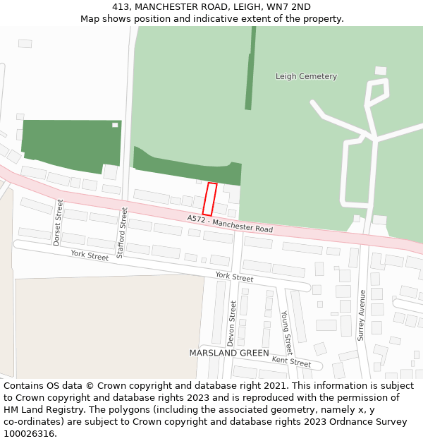 413, MANCHESTER ROAD, LEIGH, WN7 2ND: Location map and indicative extent of plot
