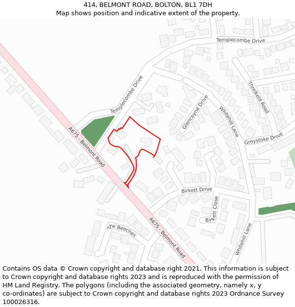 414, BELMONT ROAD, BOLTON, BL1 7DH: Location map and indicative extent of plot