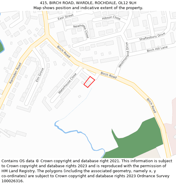 415, BIRCH ROAD, WARDLE, ROCHDALE, OL12 9LH: Location map and indicative extent of plot