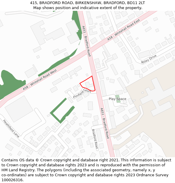 415, BRADFORD ROAD, BIRKENSHAW, BRADFORD, BD11 2LT: Location map and indicative extent of plot