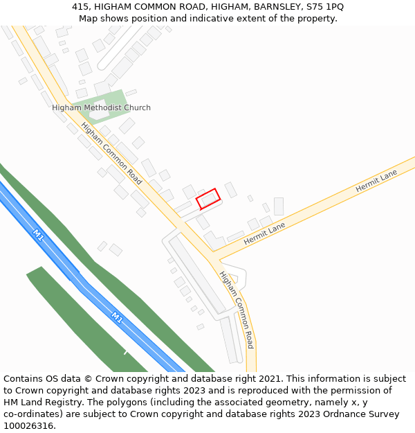 415, HIGHAM COMMON ROAD, HIGHAM, BARNSLEY, S75 1PQ: Location map and indicative extent of plot