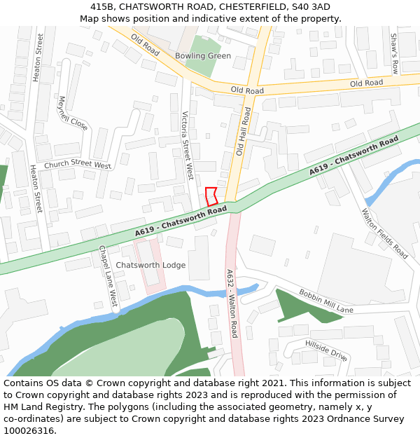 415B, CHATSWORTH ROAD, CHESTERFIELD, S40 3AD: Location map and indicative extent of plot