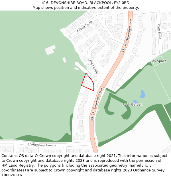 416, DEVONSHIRE ROAD, BLACKPOOL, FY2 0RD: Location map and indicative extent of plot