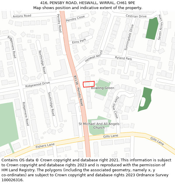 416, PENSBY ROAD, HESWALL, WIRRAL, CH61 9PE: Location map and indicative extent of plot