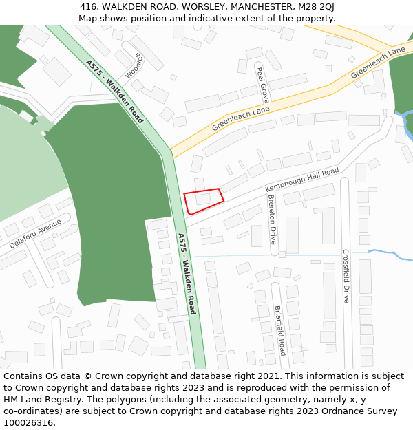 416, WALKDEN ROAD, WORSLEY, MANCHESTER, M28 2QJ: Location map and indicative extent of plot