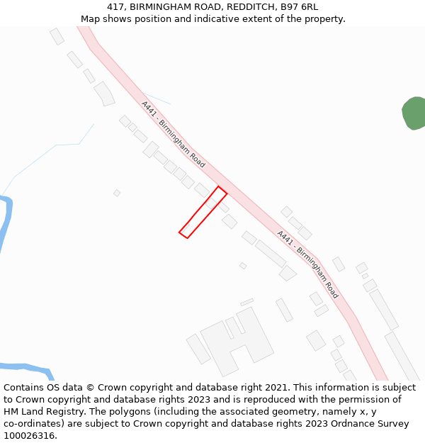 417, BIRMINGHAM ROAD, REDDITCH, B97 6RL: Location map and indicative extent of plot