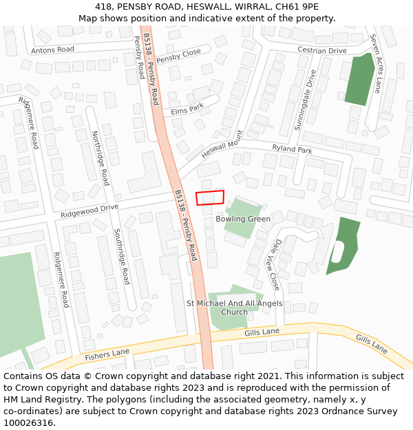 418, PENSBY ROAD, HESWALL, WIRRAL, CH61 9PE: Location map and indicative extent of plot