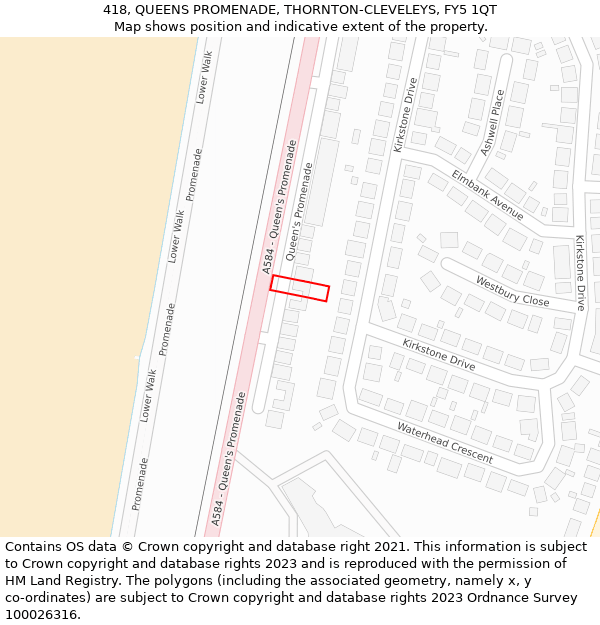 418, QUEENS PROMENADE, THORNTON-CLEVELEYS, FY5 1QT: Location map and indicative extent of plot