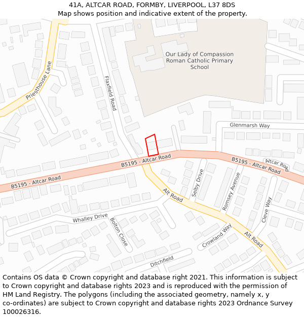 41A, ALTCAR ROAD, FORMBY, LIVERPOOL, L37 8DS: Location map and indicative extent of plot