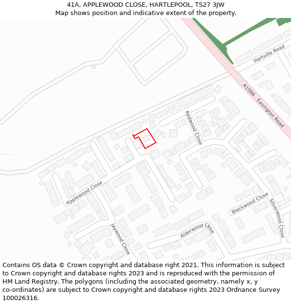 41A, APPLEWOOD CLOSE, HARTLEPOOL, TS27 3JW: Location map and indicative extent of plot