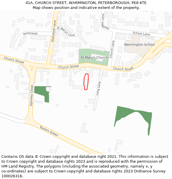 41A, CHURCH STREET, WARMINGTON, PETERBOROUGH, PE8 6TE: Location map and indicative extent of plot